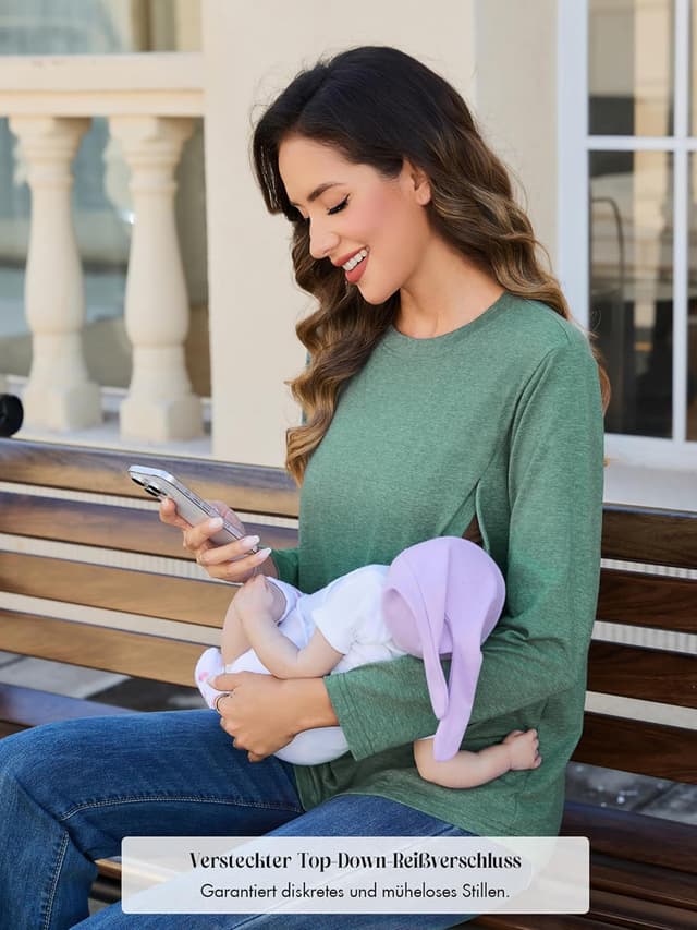Detalle 2 de Love2Mi 3er Pack Langarm Stillshirt mit Reißverschluss