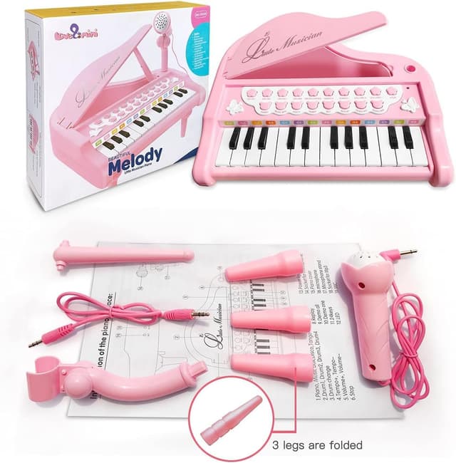 Detalle de Love&Mini 24-Key Toddler Piano Keyboard Toy with Microphone (Pink) for Ages 1–5