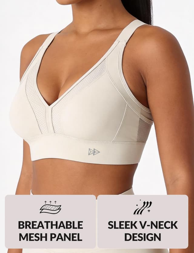 Detalle de Yvette High Impact Sports Bras for Women with Fixed Molded Cups and Adjustable Criss Cross Straps