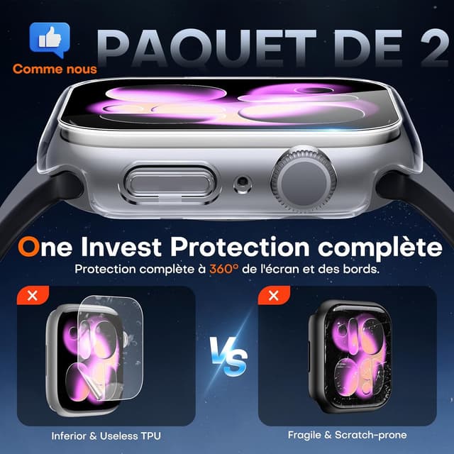 Detalle 2 de Coque TAURI 2 pièces pour Apple Watch Series 11/10 – 42 mm (champagne + transparent) avec verre trempé 9H