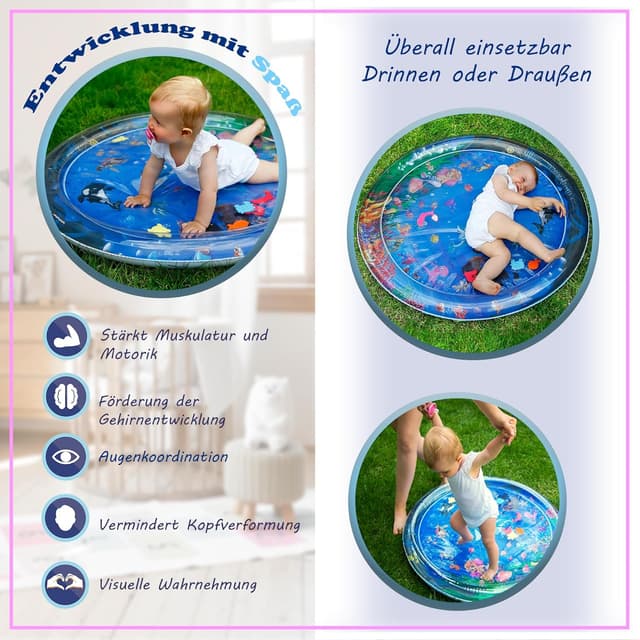 Detalle de Glinbo Wassermatte Baby – BPA-freie Wasserspielmatte XXL für Bauchlage