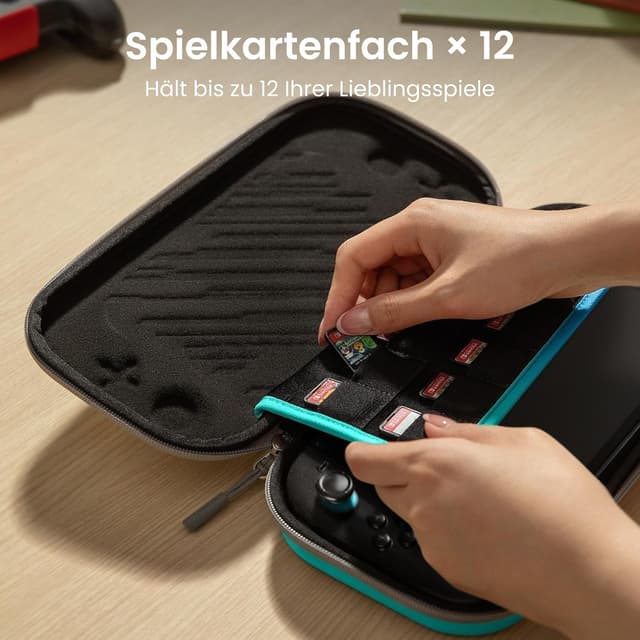 Detalle de tomtoc Slim Tasche für Nintendo Switch 2 (2025) – ultradünnes Carry Case mit Filz und Schutz für bis zu 12 Spiele