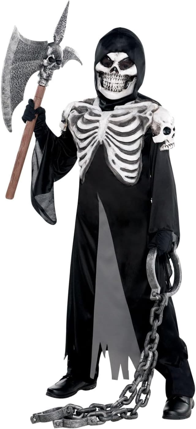 Detalle de amscan Kinderkostüm Sensenmann – Skelett-Robe mit Kapuze & Gesichtsmaske (für 12–14 Jahre)