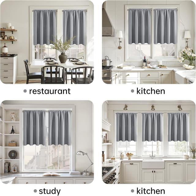 Detalle de CUTEWIND lot de 2 rideaux occultants thermiques courts 60 x 90 cm gris clair