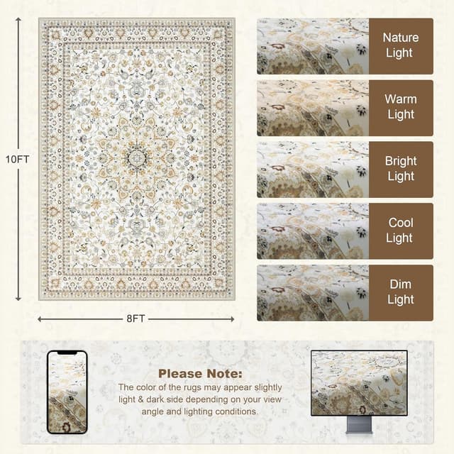 Detalle 2 de 8x10 Washable Rug for Living Room 🏡