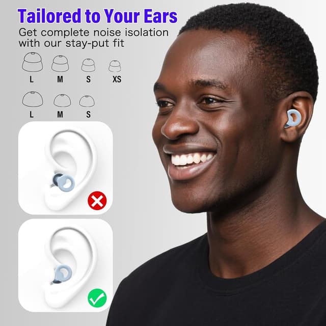 Detalle 2 de BEXILOR Tapones para los oídos dormir reutilizables con cancelación de ruido hasta 46 dB (7 pares)