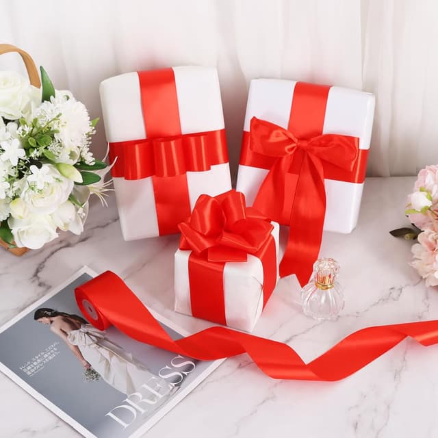 Detalle 2 de TONIFUL Satinband rot, 5 cm x 20 m – breites Geschenkband für Schleifen & Dekoration