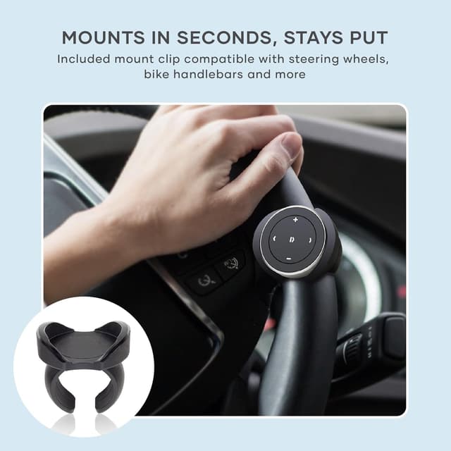 Detalle 2 de Satechi Bluetooth Media Button with Steering Wheel Mount — wireless music and volume control for car, bike and desk