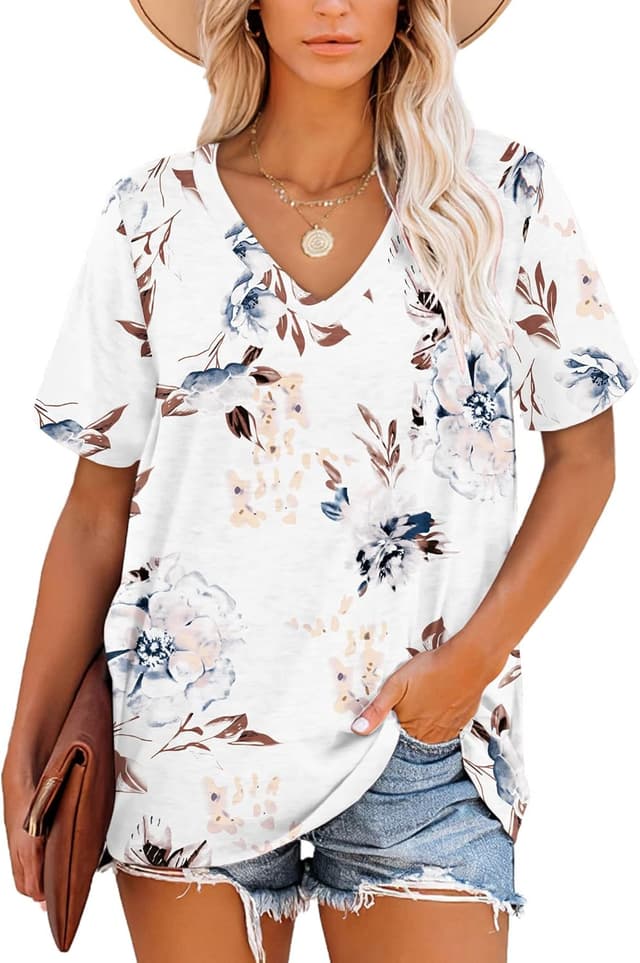 Detalle de MOLERANI t-shirts femme manches courtes col en V rayé, coupe ample (S à 2XL)