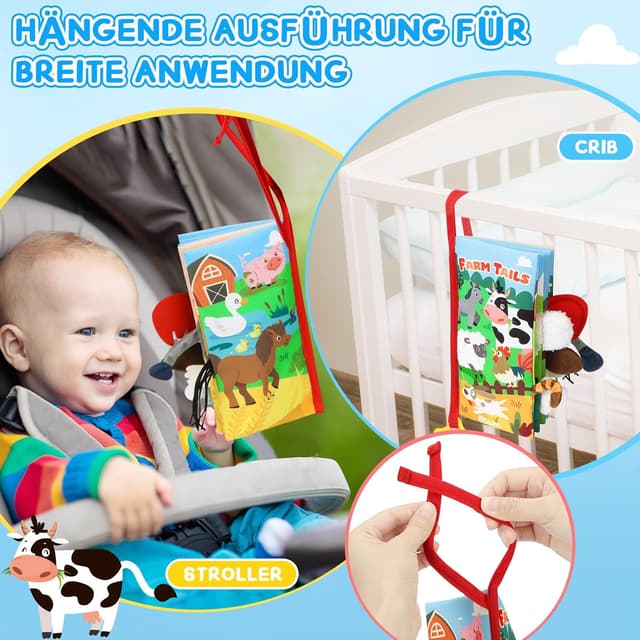 Thumbnail 6 de BBWOO Babybuch mit Knister-, Stoff- und Fühl-Elementen – Quiet Book mit Beißring für Babys ab 0+ Monaten