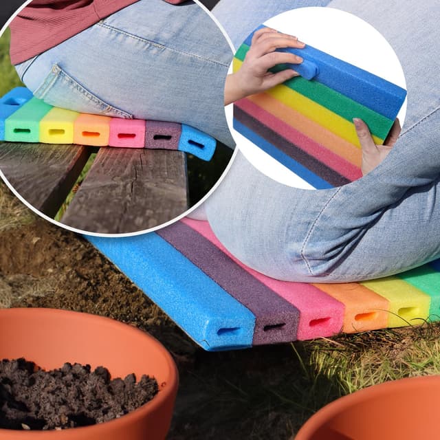 Detalle 2 de com-four® 2x Cuscini per ginocchia con maniglie (tappetino portatile in schiuma, Arcobaleno) per giardinaggio e sedile da stadio