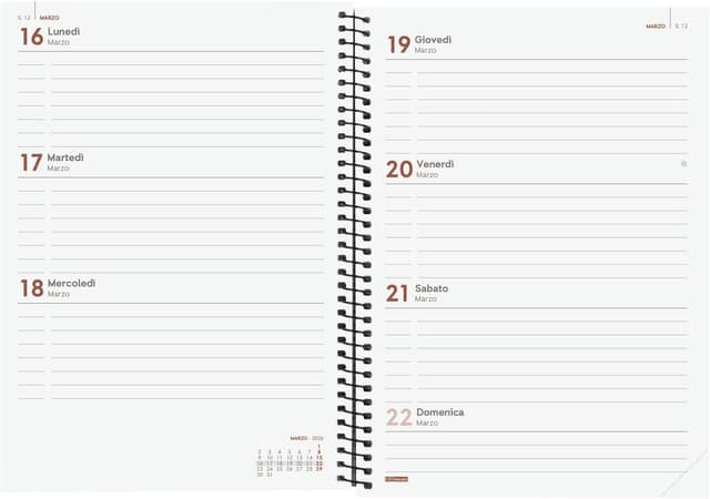 Detalle 2 de Finocam Agenda Spirale 2026 Settimana layout orizzontale (Gennaio–Dicembre) con elastico, copertina in polipropilene opaco – Italiano