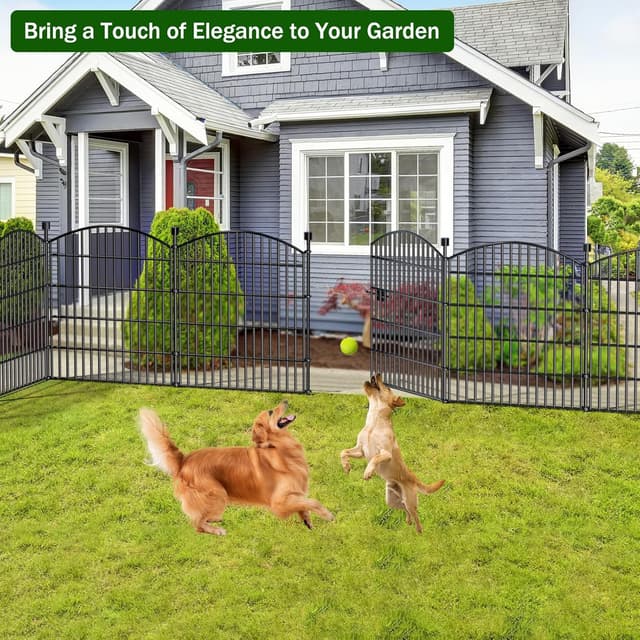 Thumbnail 6 de 10 Panels Decorative Garden Fence with Gate 32 in H x 23.6 ft L