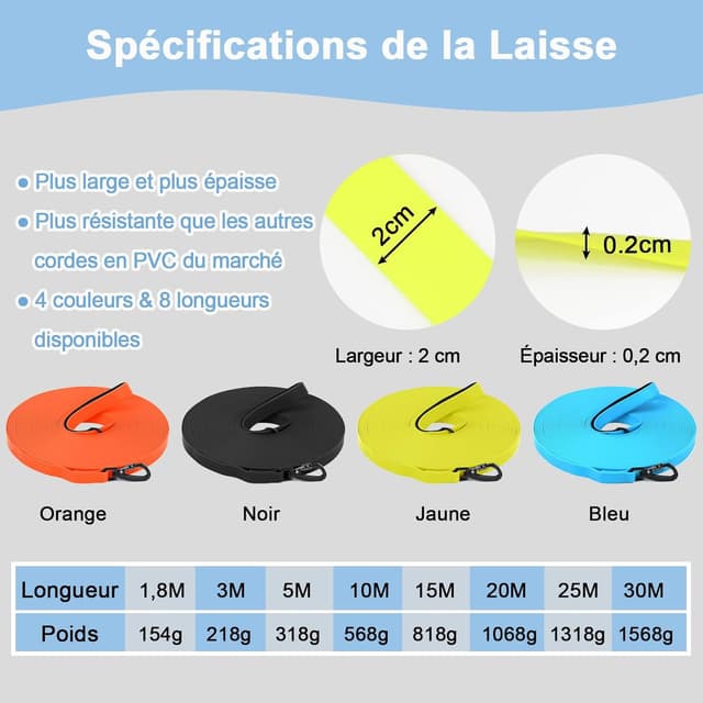 Detalle 2 de Longe pour Chien étanche (1,8 m à 30 m) – Laisse de dressage avec poignée confortable