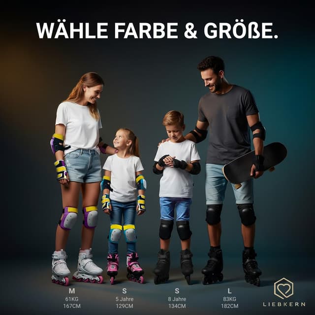 Detalle de Liebkern Skate Protektoren Set für Erwachsene & Kinder (6-teilig) für Inliner, Skateboard & Scooter
