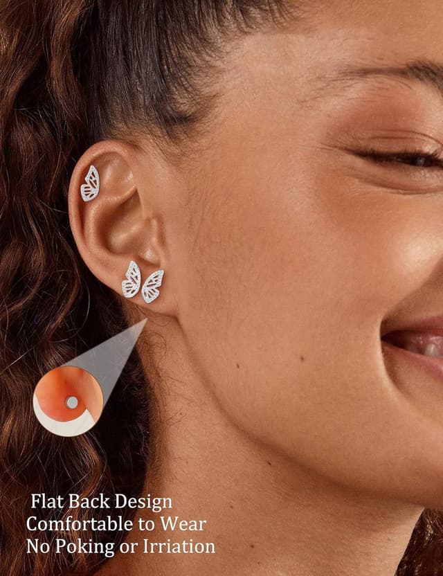 Detalle de TINGN 6 Paar Schmetterling Ohrringe-Set für Damen (Chirurgenstahl, vergoldet) – für mehrere Ohrlöcher & verschiedene Piercings