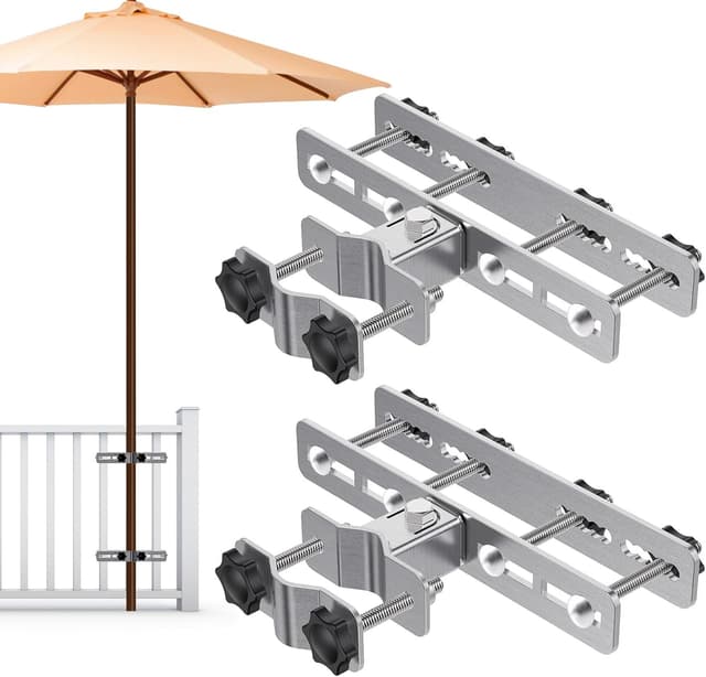 Detalle de Lifeswell robuster Sonnenschirmhalter für Balkongeländer mit verstellbarer Stange (2,5–5,1 cm)