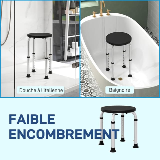 Detalle de HOMCOM tabouret de douche réglable en hauteur (8 positions) avec assise antidérapante et pieds antidérapants