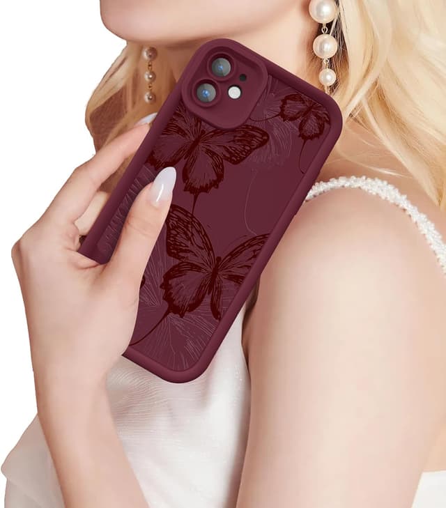 Thumbnail 6 de FUXICASE for iPhone 12 Case with Butterfly Design (Burgundy Red) – Soft Silicone, Shockproof Protection