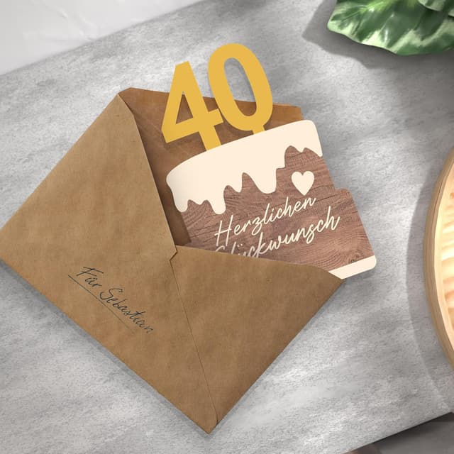 Thumbnail 5 de 40 Geburtstag Karte mit Umschlag aus Holz