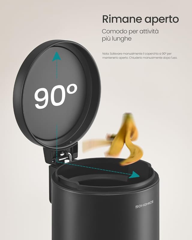 Detalle de SONGMICS Cestino da Bagno a Pedale LTB013BZ01 da 3 L in acciaio nero, con coperchio a chiusura morbida