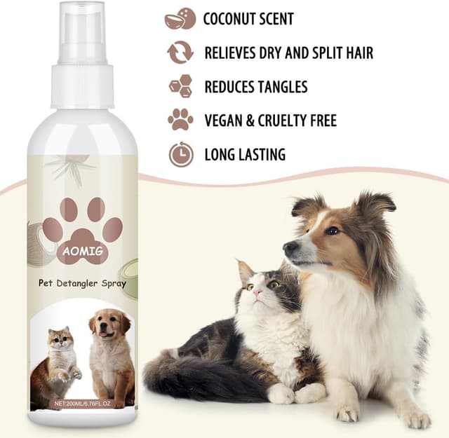 Detalle 2 de Aomig Kokos Fellpflegespray 200 ml für Hunde & Katzen