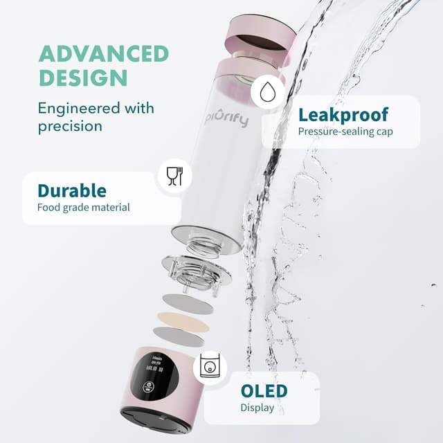 Thumbnail 6 de PIURIFY Hydrogen Water Bottle Generator (Up to 4100+ PPB) — SPE/PEM Certified H2, Rechargeable, 10 oz (Pink)