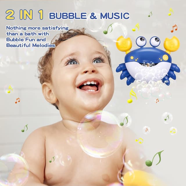 Detalle de Jiosdo Badewannenspielzeug Krabbe mit Bubble-Funktion und Musik (blau) – Badespaß 2-in-1 für Babys