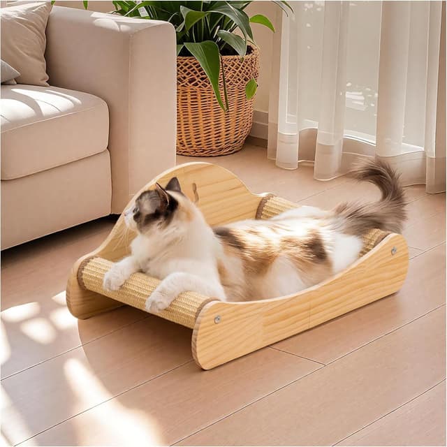 Detalle de Avont Griffoir pour chats en sisal naturel sur chaise longue en pin massif (58 x 33 cm) – Style A