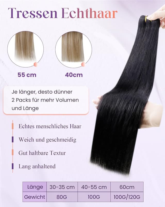 Detalle 2 de LaaVoo Echthaar Tressen 60cm Remy