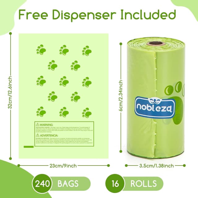 Detalle de Sacs à crottes pour chien Nobleza (240 pièces) avec 1 distributeur, extra épais, étanches et inodores