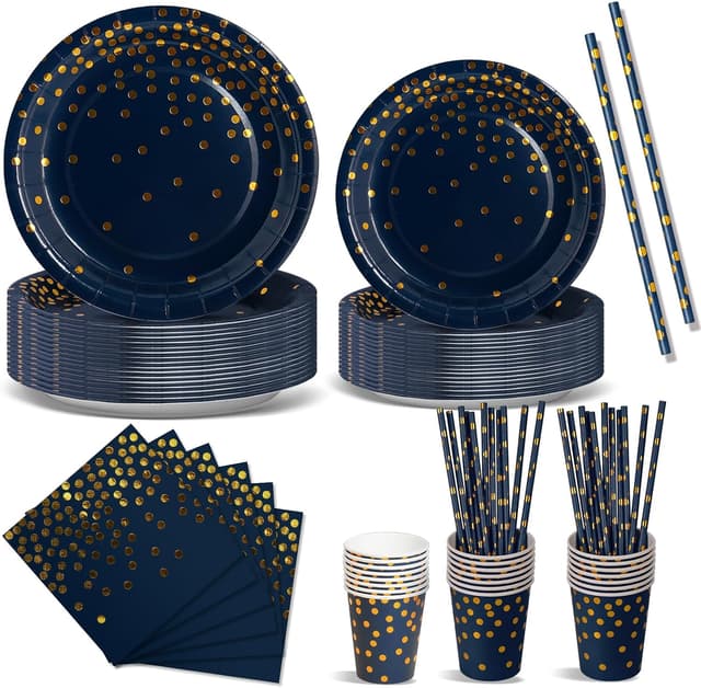 Imagen de Nkaiso Partygeschirr 120 Stück Marineblaugold en OfertitasTOP