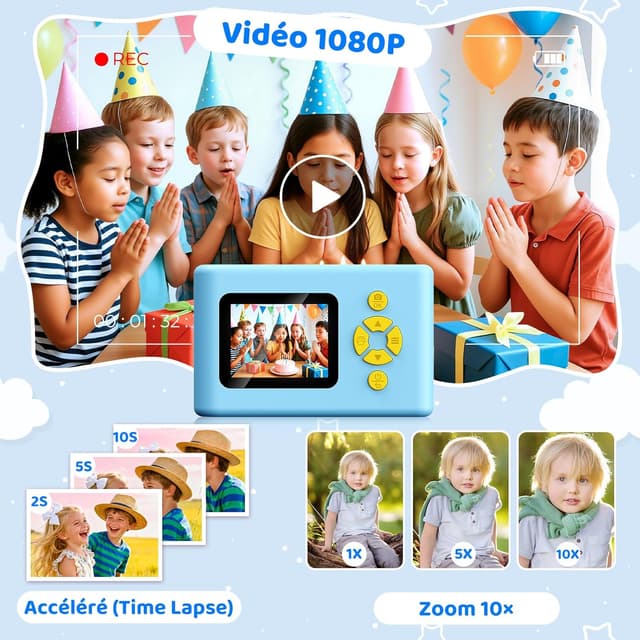 Detalle de CHAKEYAKE Appareil photo instantané enfant 20MP 1080P avec écran 2,4 pouces (bleu)