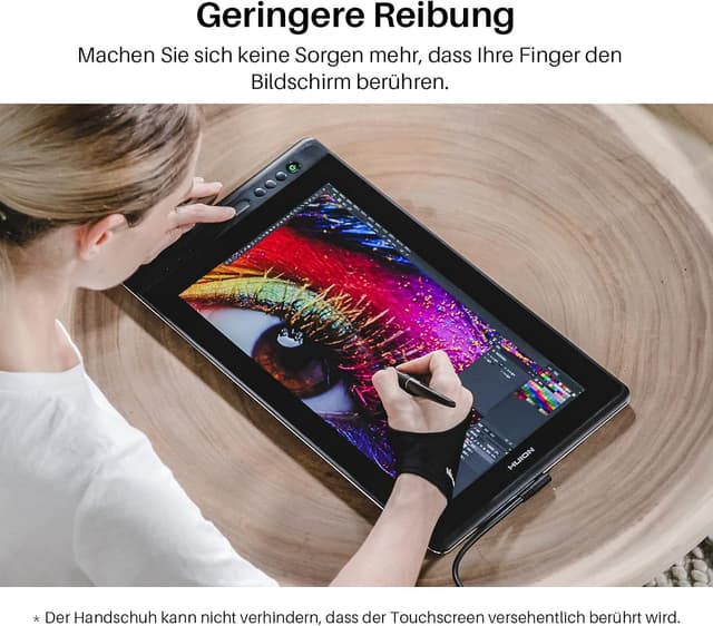 Detalle de HUION Künstler-Zeichenhandschuh für Zeichentablett & Skizzieren – Zwei-Finger-Design, elastisches Lycra, Groß