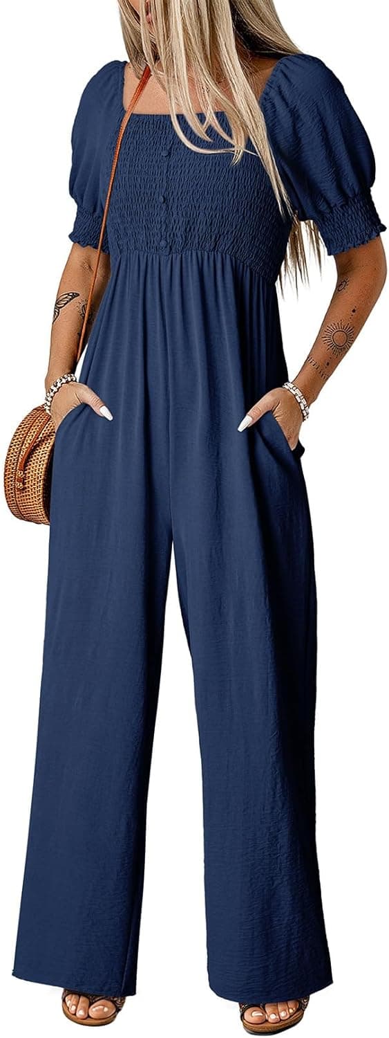 Detalle de Dokotoo Women’s 2026 Summer Lantern Sleeve Jumpsuit Romper with Wide-Leg Pants and Pockets