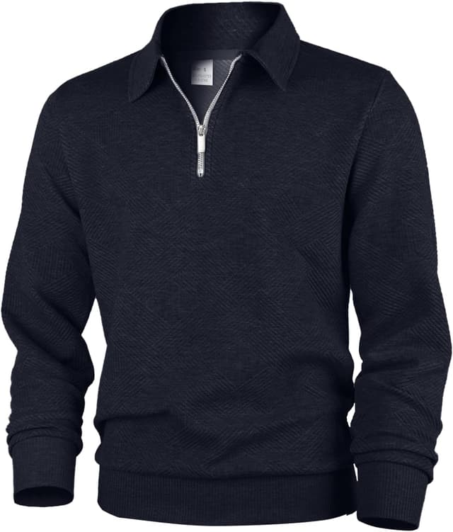 Detalle de Pull homme en tricot à col rabattu zippé 1/4 Jywmsc