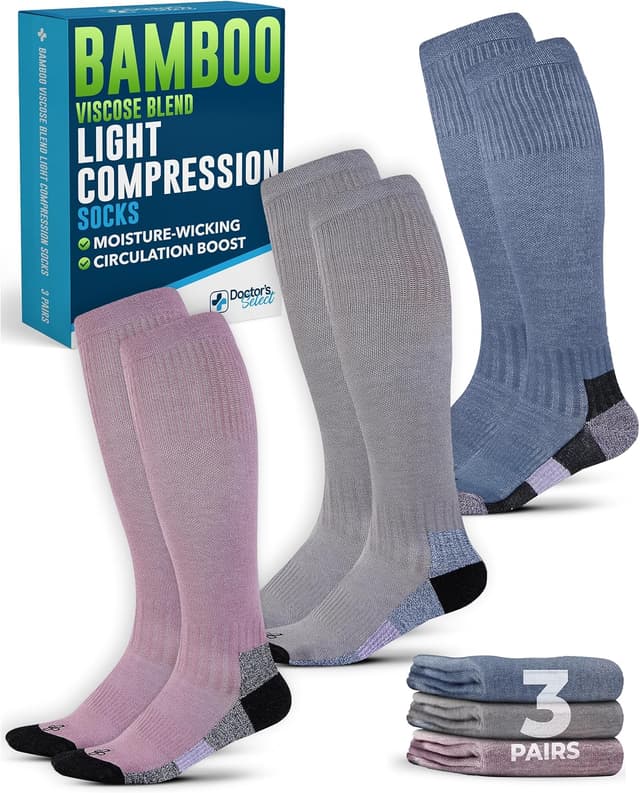 Detalle de Doctor's Select Bamboo Viscose Light Compression Socks (8–15 mmHg), Knee High — 3 Pairs