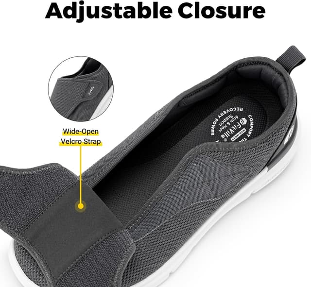 Detalle de FitVille Extra Larghe Scarpe da Uomo con chiusura a strappo, fodera senza cuciture e tomaia traspirante