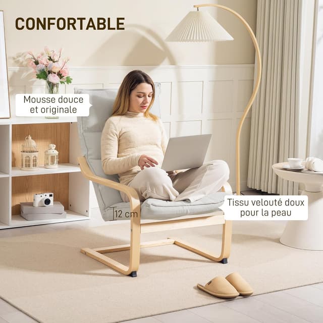 Detalle 2 de HOMCOM Fauteuil Salon Velours Crème