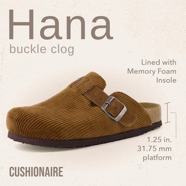 Detalle 2 de CUSHIONAIRE Hana vegan suede clogs with cork footbed 👡