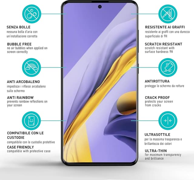Detalle 2 de smartect Vetro Temperato Full Screen per Samsung Galaxy A51 (2 pezzi, 9H) con installazione senza bolle