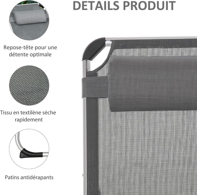 Detalle 2 de Outsunny Chaise longue pliable 165x60x76 cm