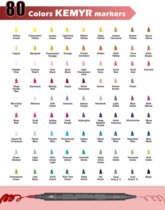 Detalle de KEMYR 80 Colour Dual Tip Fine & Brush Colouring Pens (Markers)