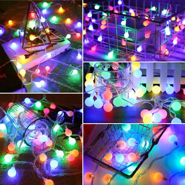 Detalle de RGB Kugel-Lichterkette mit 100 LEDs, 15 m, IP44, dimmbar per Fernbedienung (Steckerbetrieb)