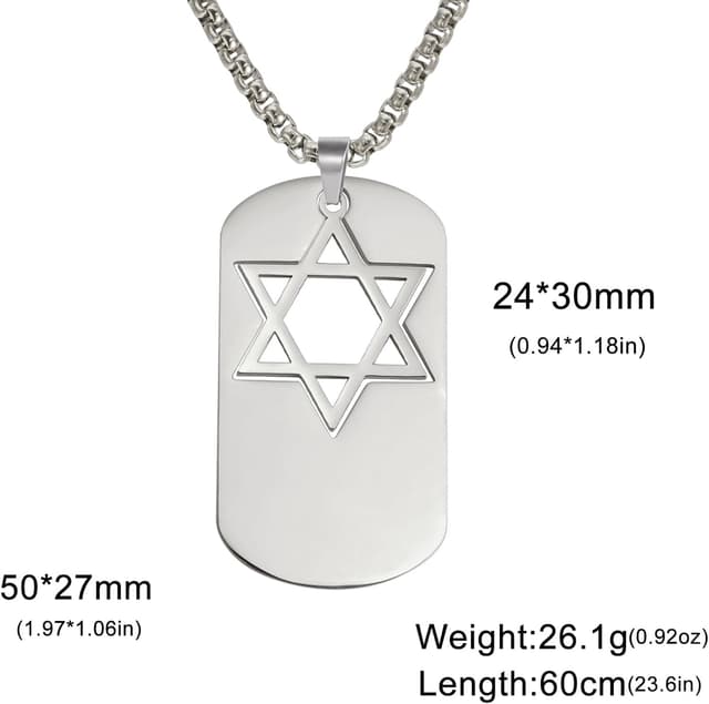 Detalle de VASSAGO Collier en acier inoxydable avec pendentif étoile de David réglable (2 couleurs) pour homme
