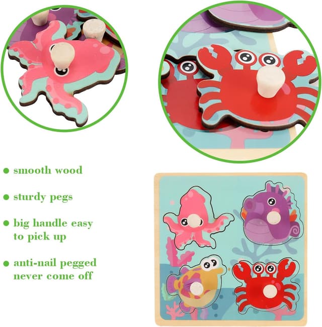 Thumbnail 1 de Wooden Peg Puzzles for Toddlers 1-3 Set of 4