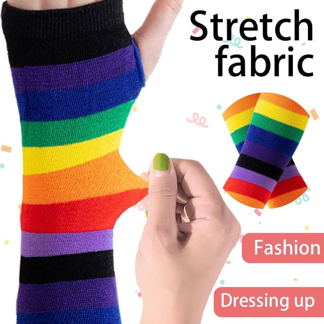 Detalle de CWENDANER Regenbogen High Overknee Strümpfe Damen/Mädchen mit fingerlosen Handschuhen-Set
