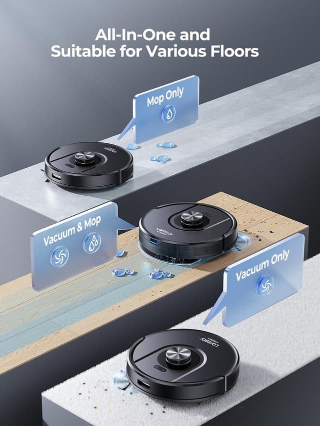Detalle 2 de Laresar Clean Mars01 robot vacuum and mop with Lidar, 7000Pa suction and app/voice control