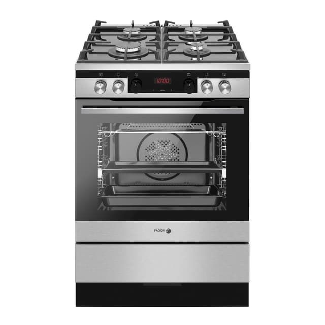 Detalle de Fagor 3CLG-610BX cocina 4 quemadores y horno eléctrico