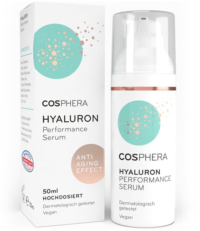 Detalle de Cosphera Hyaluron Serum hochdosiert 50 ml (vegan) – für Gesicht, Augen, Hals & Décolleté, auch für Microneedling
